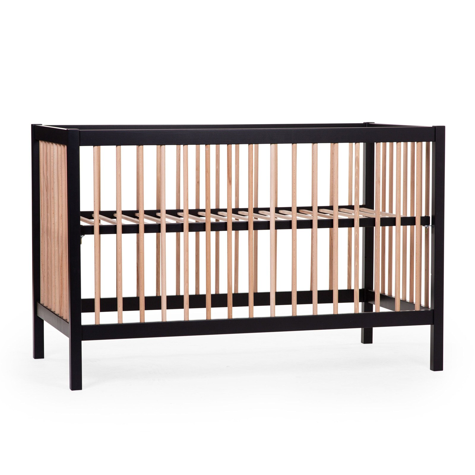 Childhome Cot 60×120 cm BE97 + wheels, black/natural + Zöllner Duosoft Basic 60 × 120 mattress
