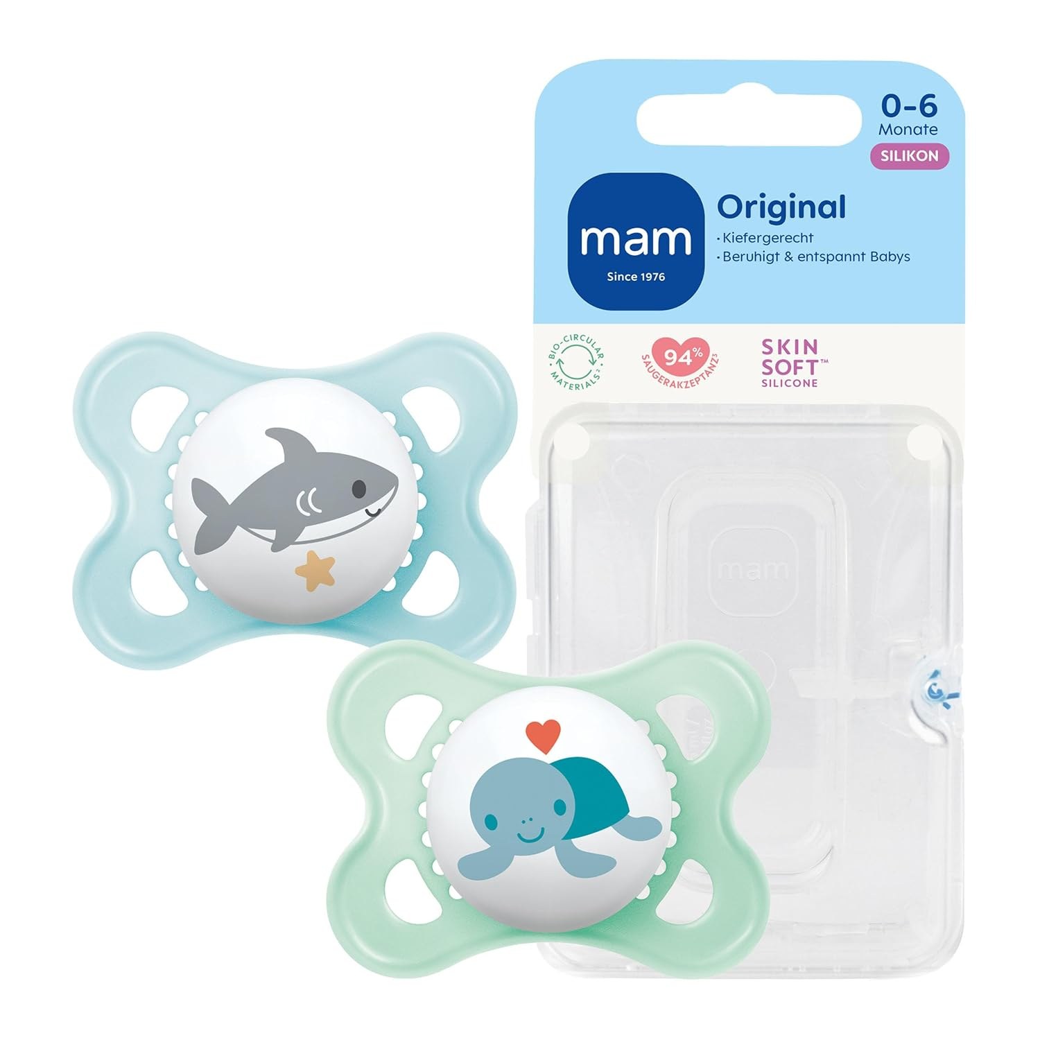 MAM Original Schnuller, 0-6 Monate, 2er-Set, Hai/Schildkröte