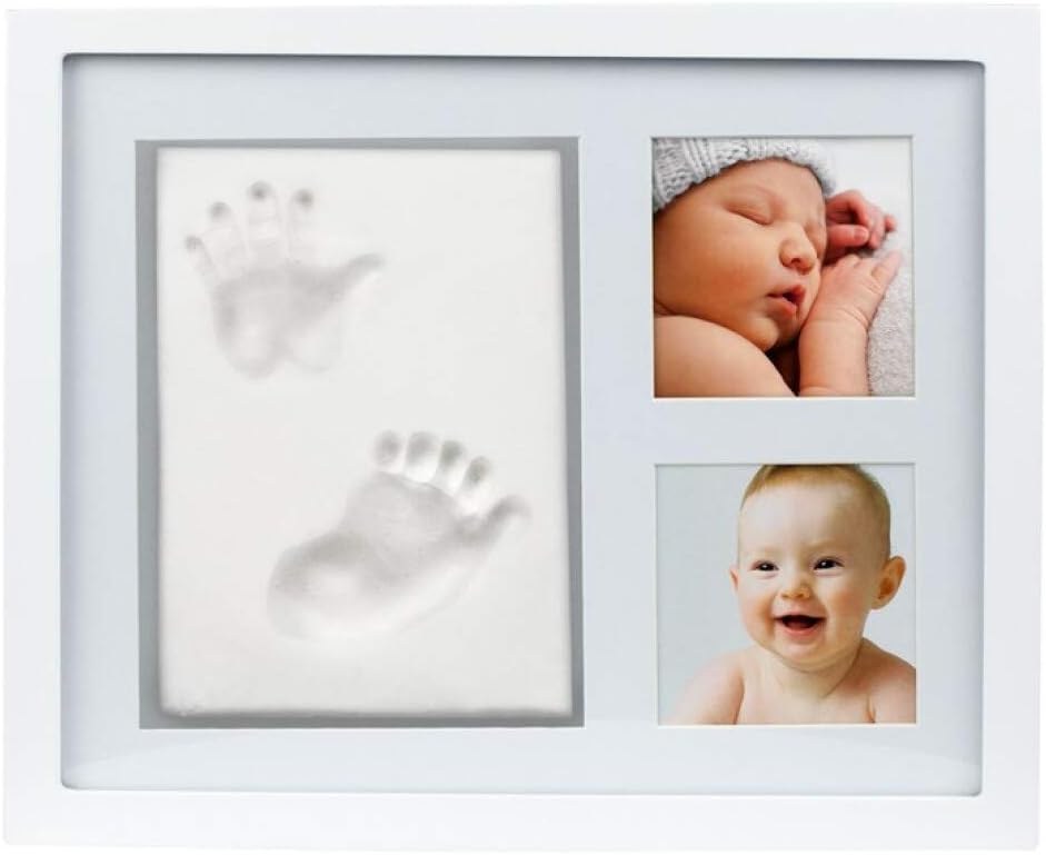 Pearhead Babyprints Handprint and Footprint Photo Frame Kit, No Bake Clay, White